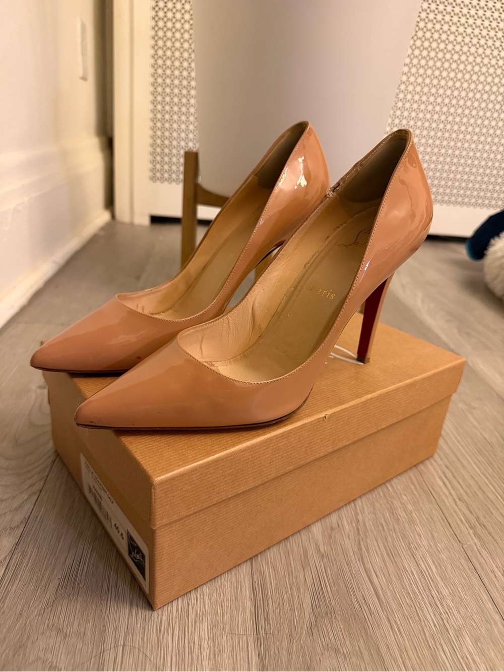 Christian Louboutin Patent Nude Pointed-Toe Stiletto Pumps - Pigalle 100mm